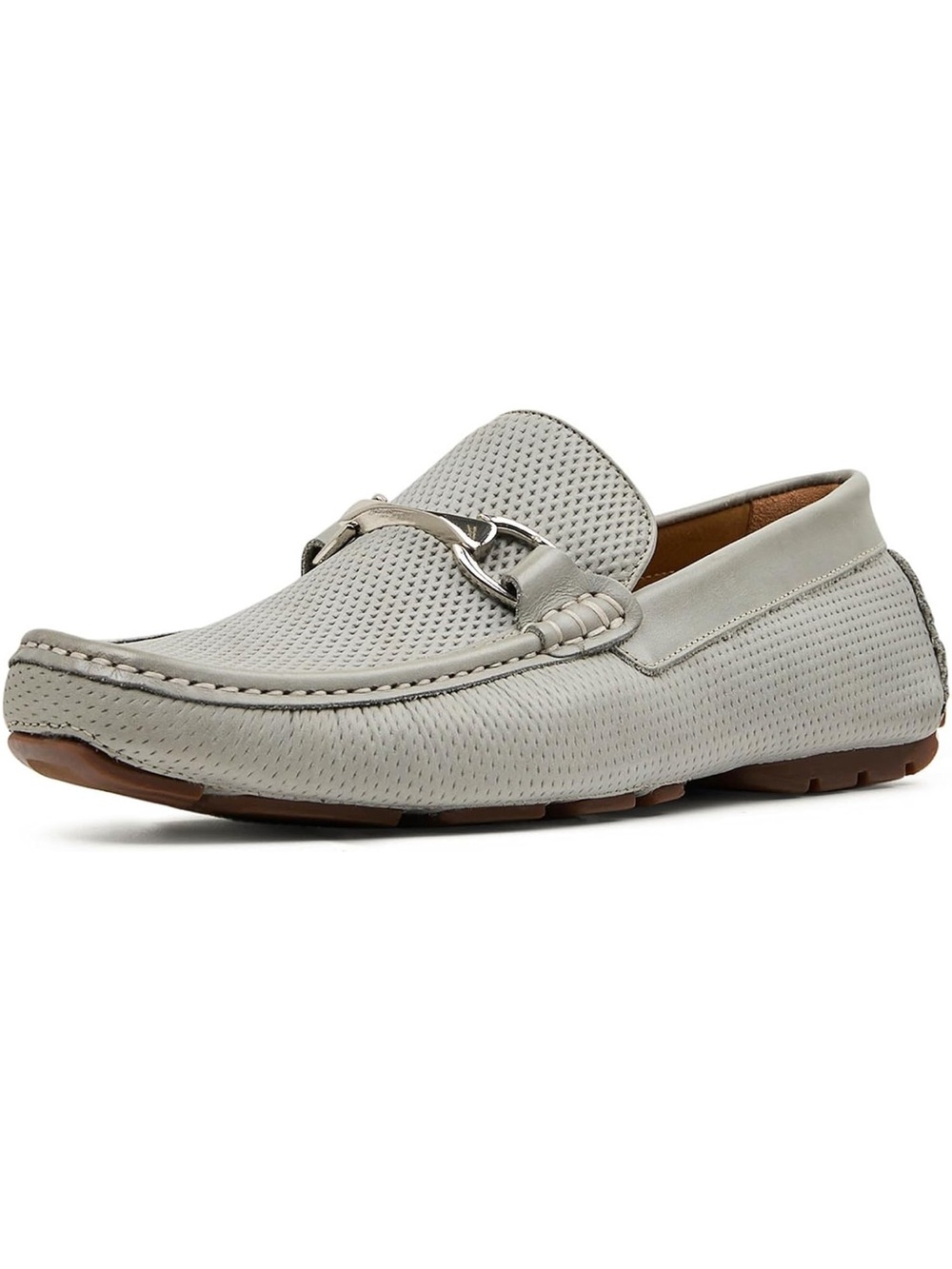 Donald Pilner Men's Leather Bit Loafer in Light Gray